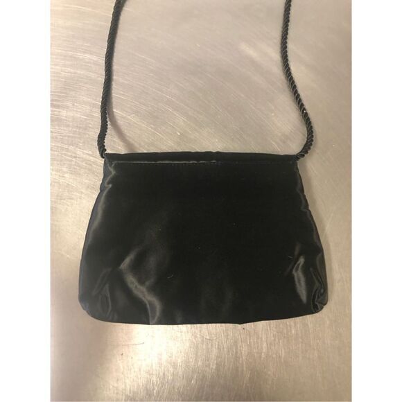 Emeraude Women’s Small Black Shoulder Evening Formal Bag with Bow and Rhinestone - Picture 8 of 8